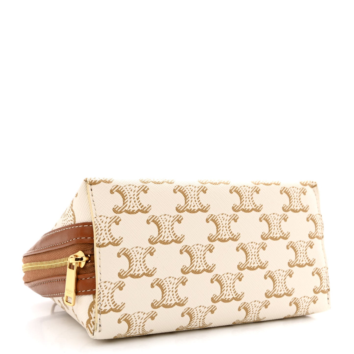 Lambskin Triomphe Canvas Clutch With Chain White Tan
