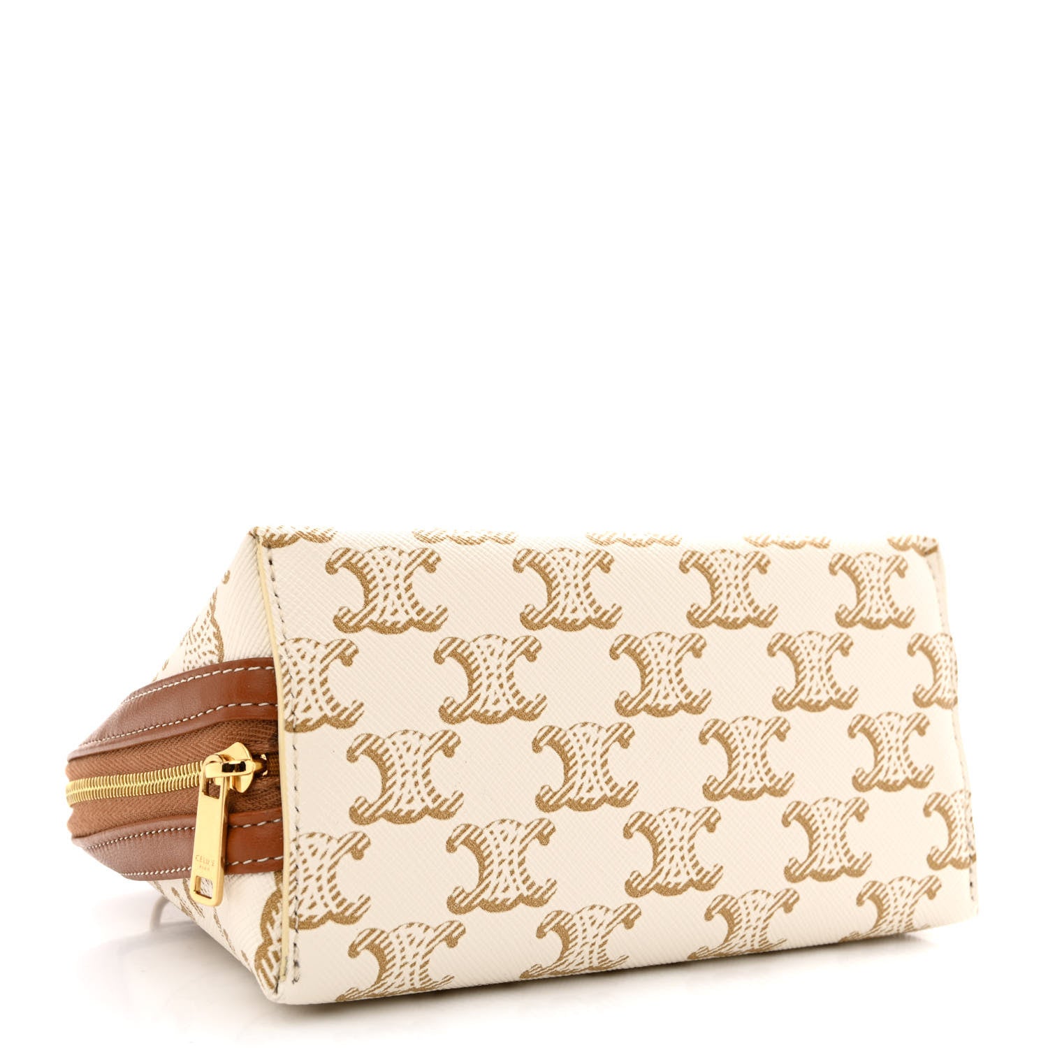 Celine Lambskin Triomphe Canvas Clutch With Chain White Tan 4 of 10