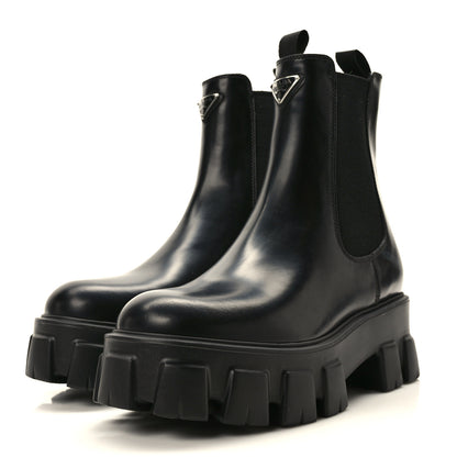 Prada Spazzolato Rois Triangle Monolith Chelsea 55mm Boots 39 Black 3 of 8