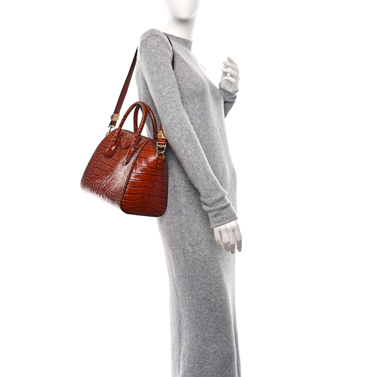Givenchy Calfskin Crocodile Embossed Small Antigona Cognac 2 of 8