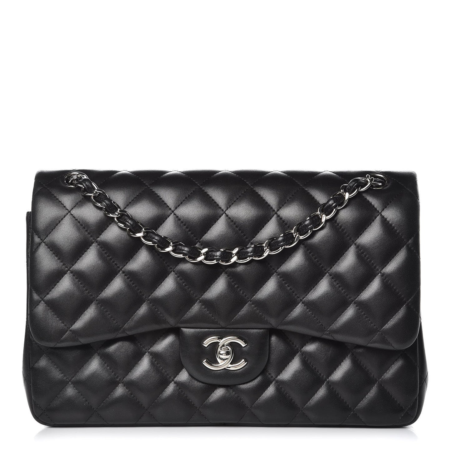 Lambskin Quilted Jumbo Double Flap Black