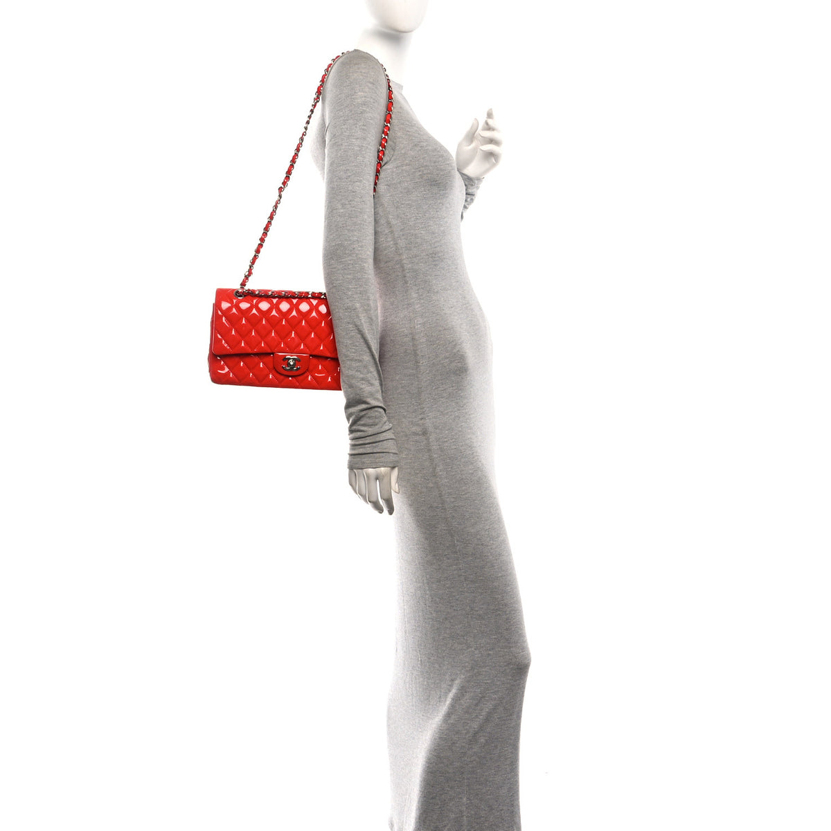 Patent Quilted Medium Double Flap Red