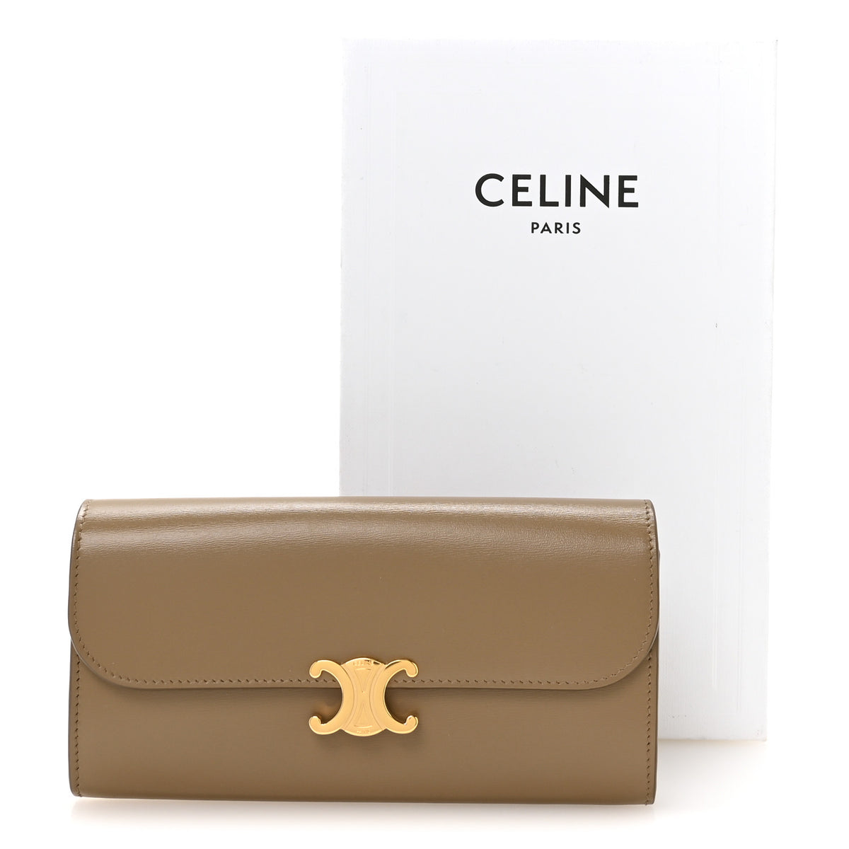 Shiny Calfskin Long Triomphe Wallet DarK Sepia