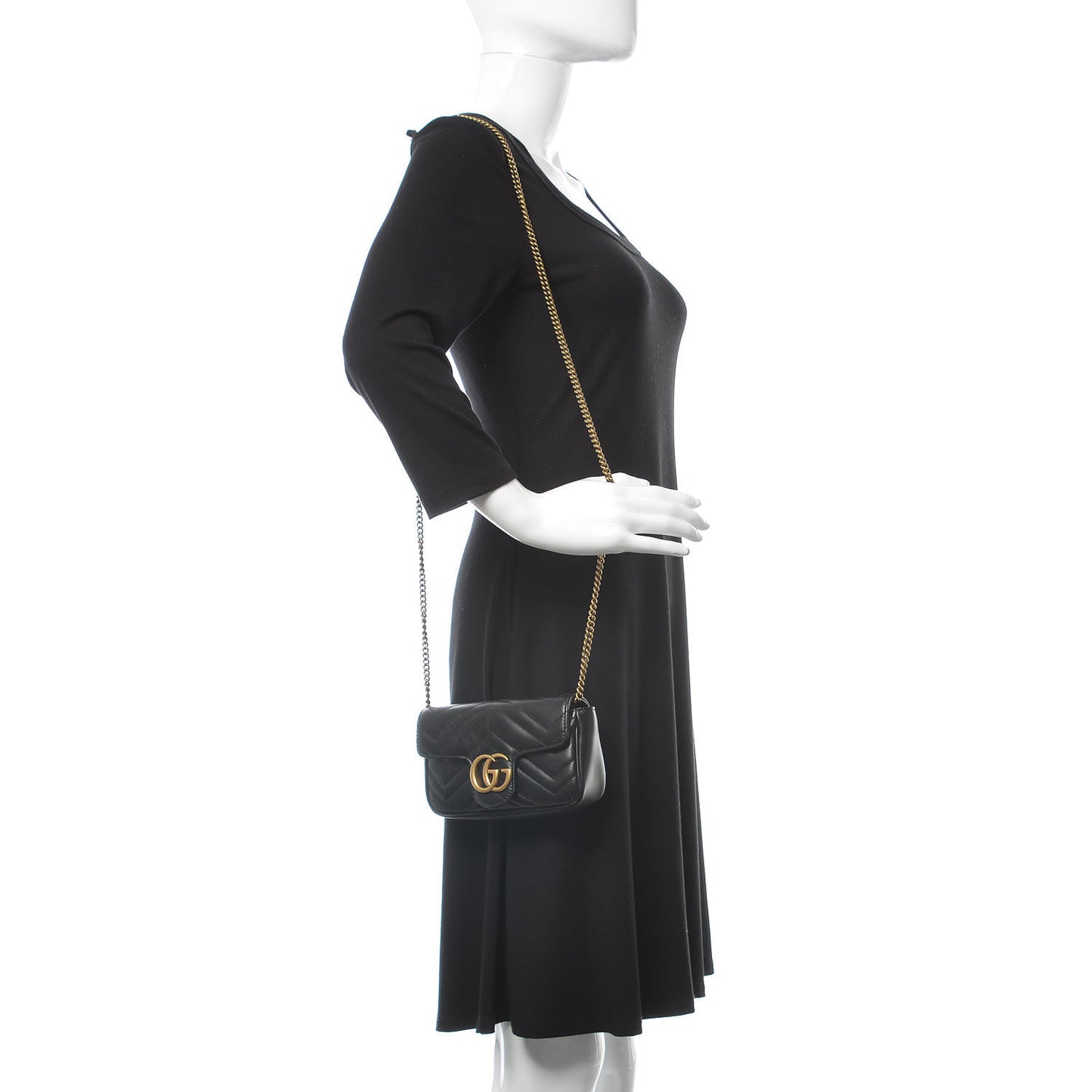 Calfskin Matelasse Super Mini GG Marmont Shoulder Bag Black