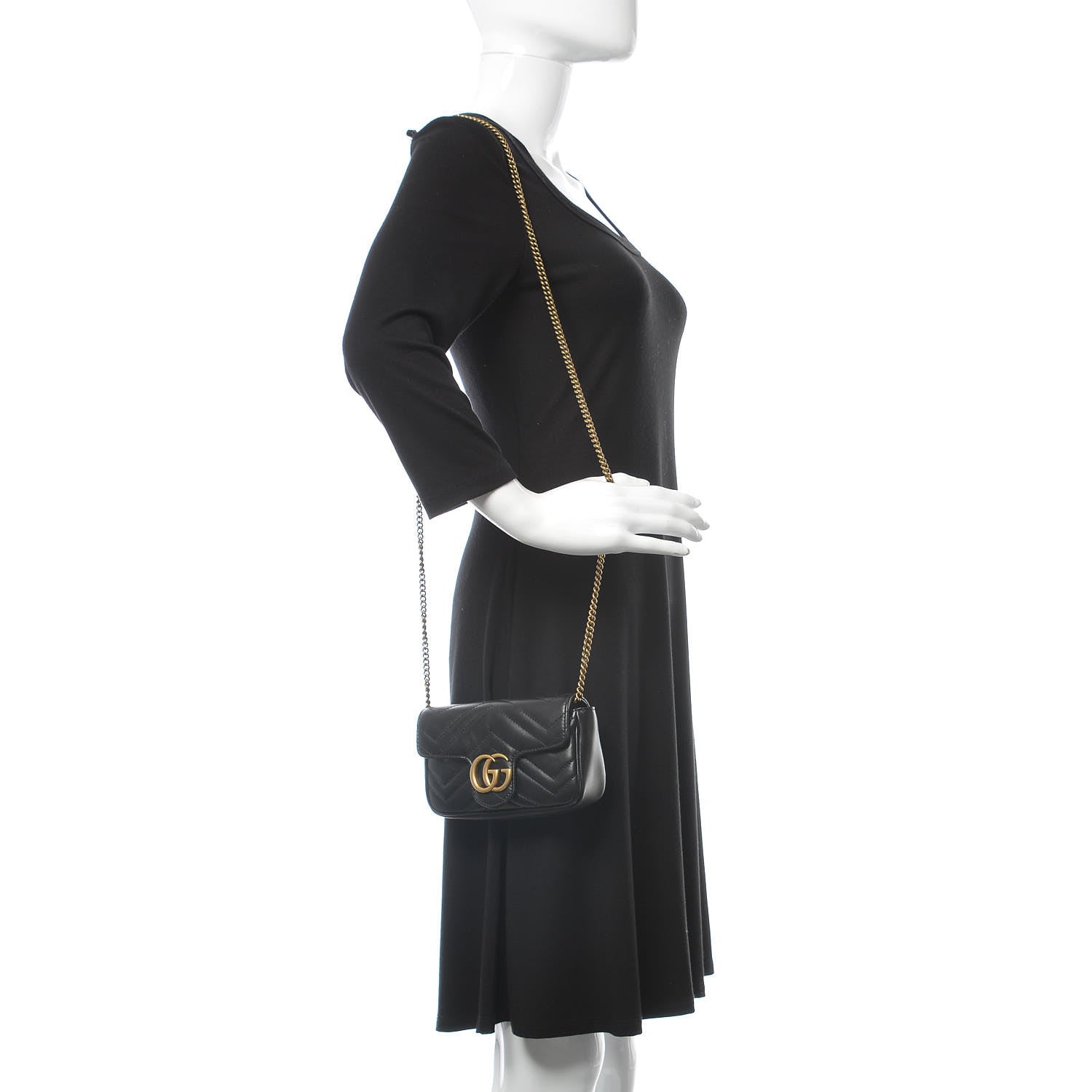 Gucci Calfskin Matelasse Super Mini GG Marmont Shoulder Bag Black 2 of 10