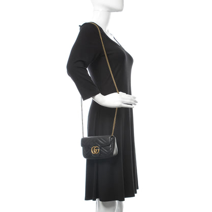 Gucci Calfskin Matelasse Super Mini GG Marmont Shoulder Bag Black 2 of 10