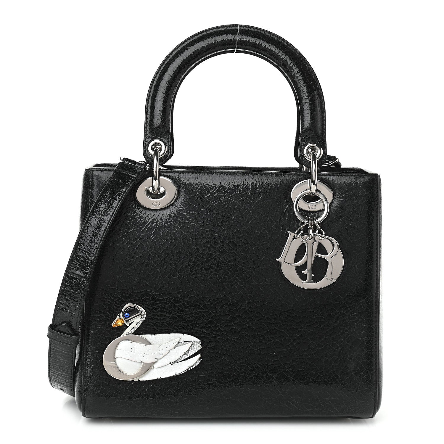 Christian Dior Ceramic Effect Deerskin Jeweled Swan Lady Dior Black 1 of 9