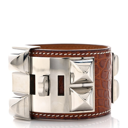 Hermes Matte Alligator Collier De Chien CDC Bracelet L Fauve 3 of 5