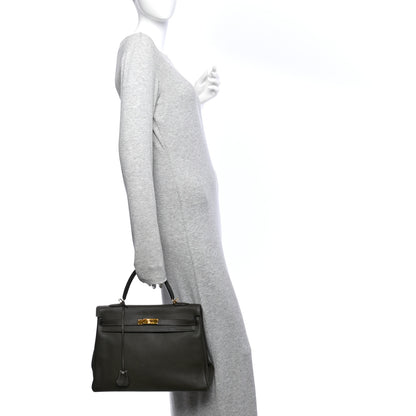 Hermes Vache Liegee Kelly Retourne 35 Vert Bronze 2 of 20