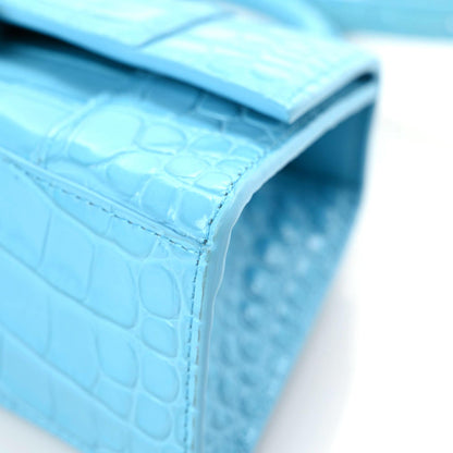 Balenciaga Shiny Calfskin Crocodile Embossed Hourglass Top Handle Bag XS Azur 6 of 11