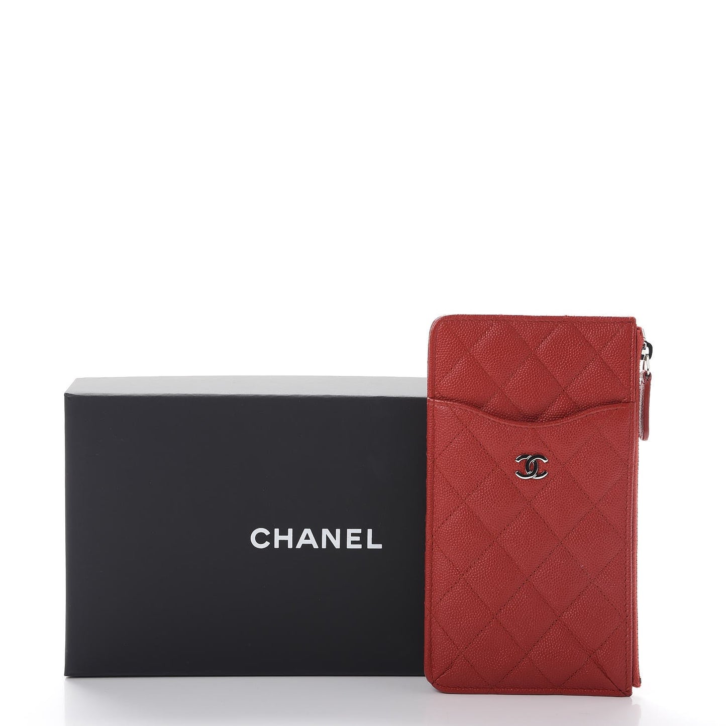 Caviar Quilted Flat Wallet Pouch Red