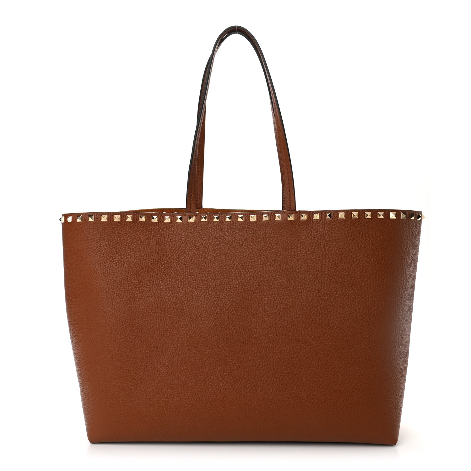 Valentino Garavani Grained Calfskin Rockstud Shoulder Tote Bright Cognac 1 of 9