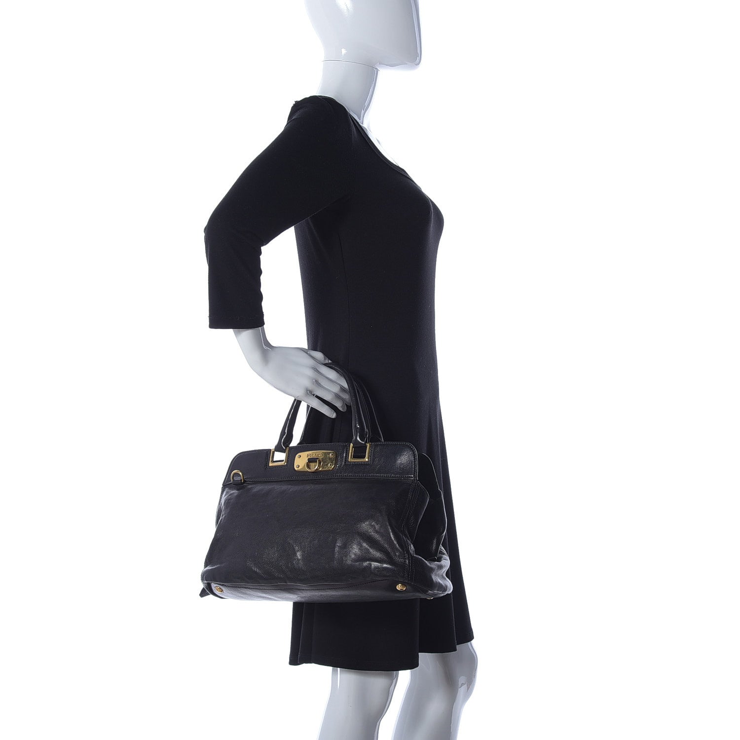 Prada Glace Calf Tote Black 3 of 10
