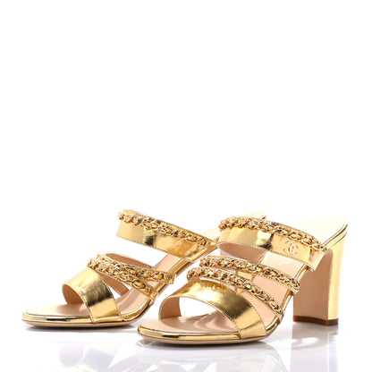 Chanel Laminated Lambskin Chain CC Mule Sandals 39.5 Gold 3 of 7