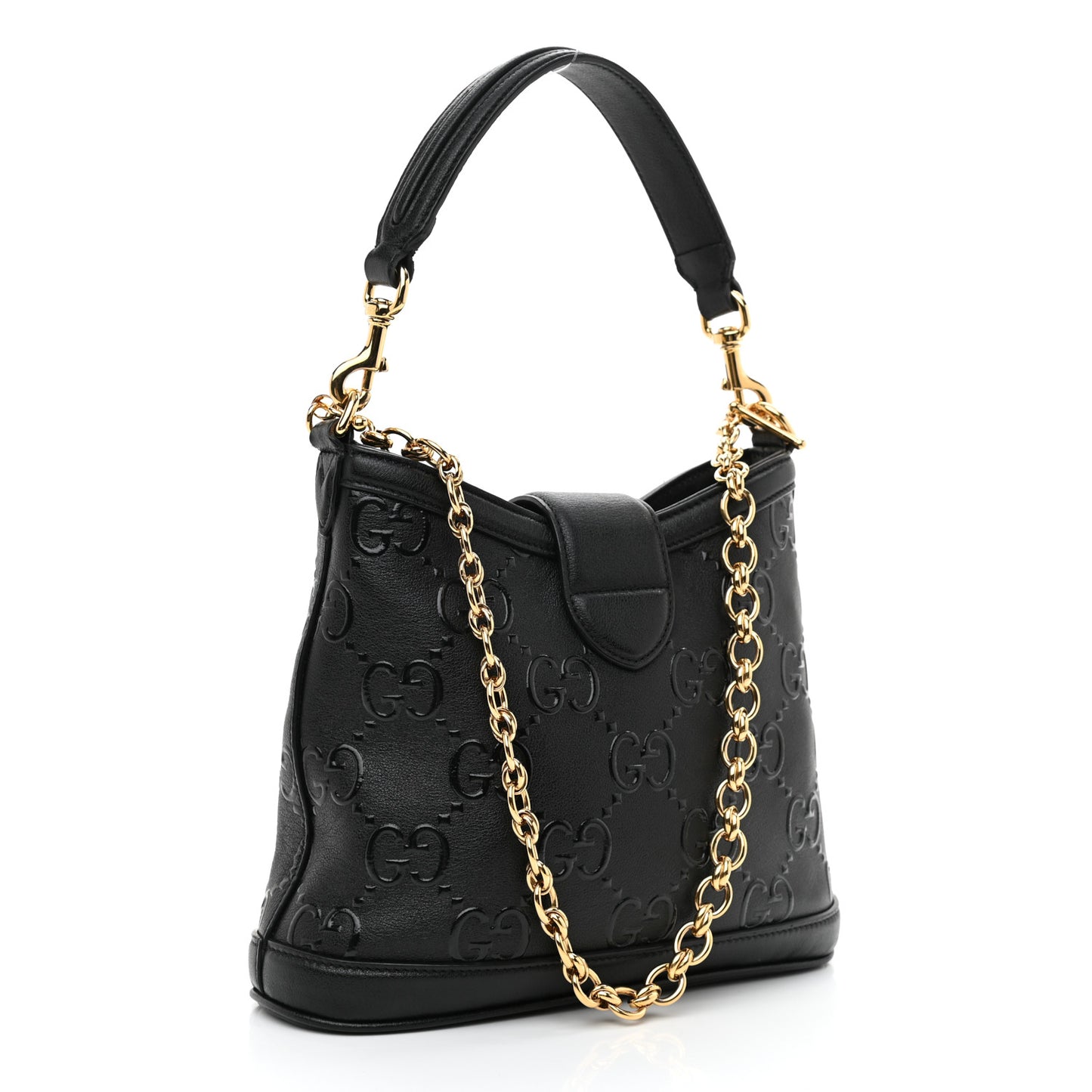 Wonka Grain Calfskin GG Monogram Debossed Small Padlock Shoulder Bag Black