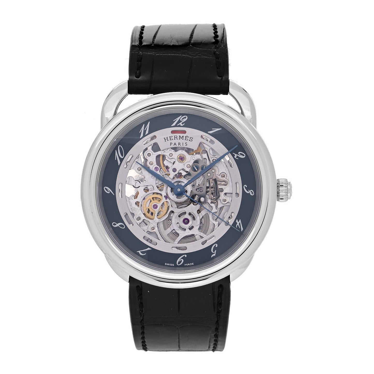 Stainless Steel Alligator 41mm Arceau Squelette Automatic Watch Noir