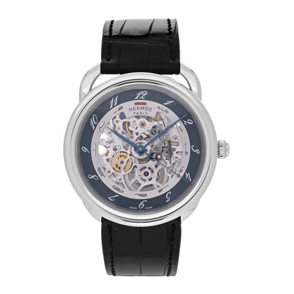 Hermes Stainless Steel Alligator 41mm Arceau Squelette Automatic Watch Noir 1 of 5