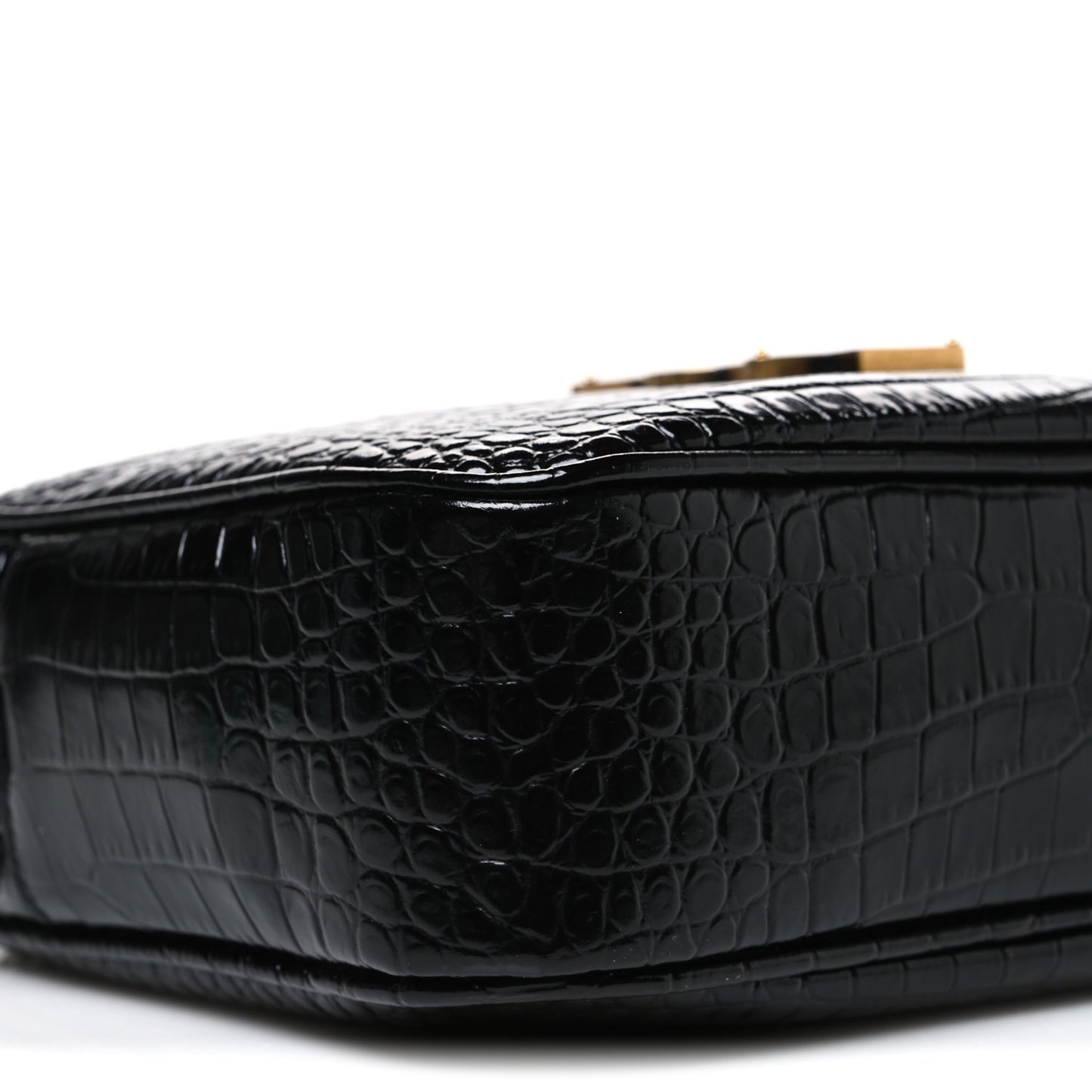 Patent Calfskin Crocodile Embossed Monogram Lou Camera Bag Black