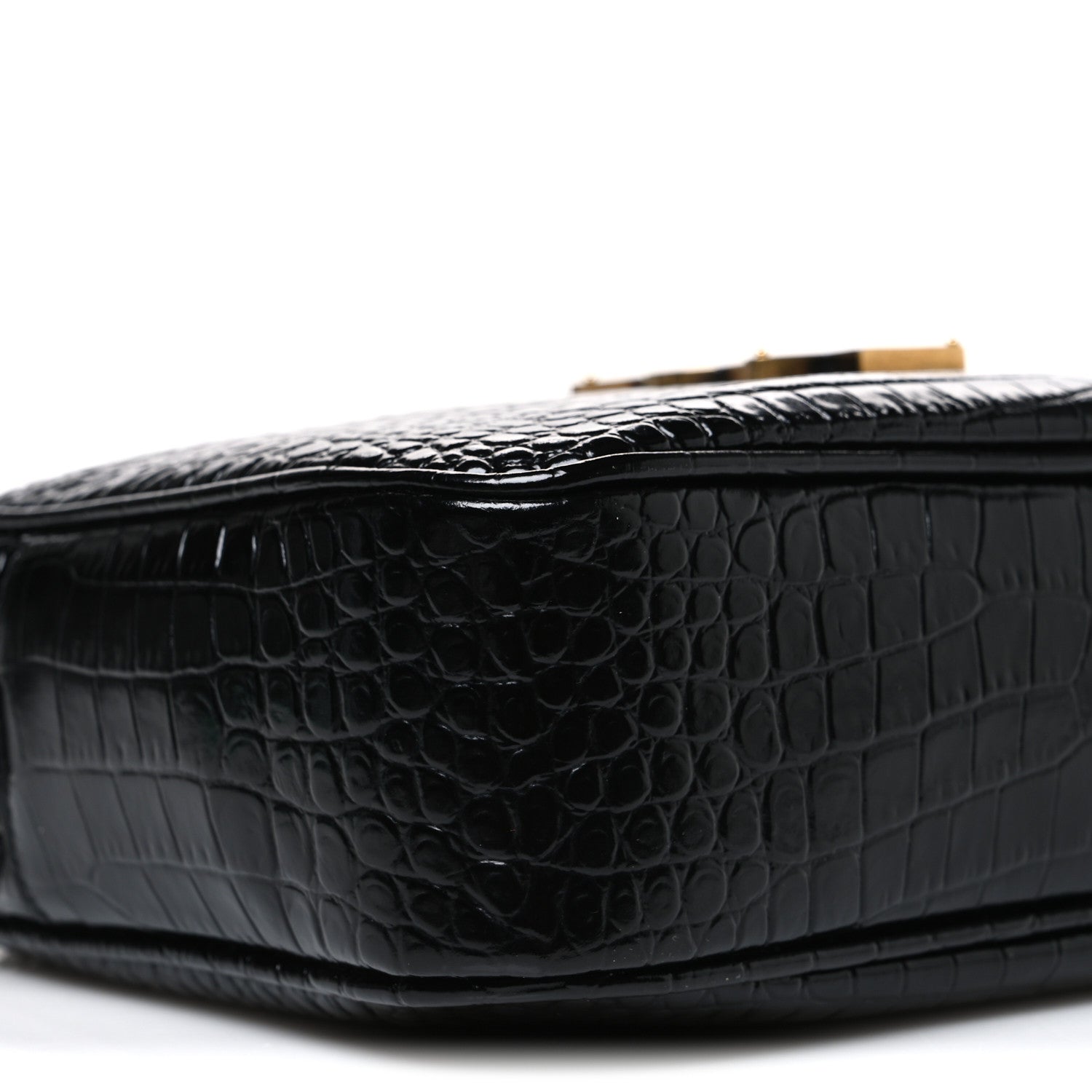 Saint Laurent Patent Calfskin Crocodile Embossed Monogram Lou Camera Bag Black 9 of 11