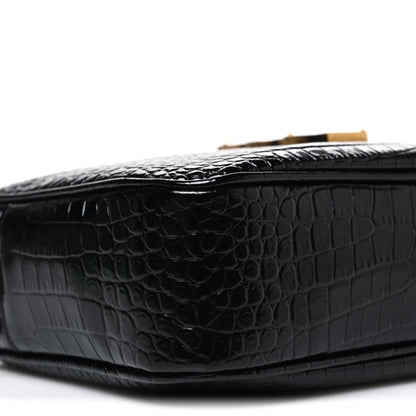 Saint Laurent Patent Calfskin Crocodile Embossed Monogram Lou Camera Bag Black 9 of 11