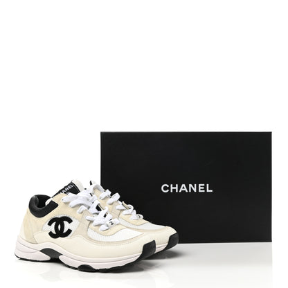 Chanel Mesh Suede Calfskin Grained Calfskin Womens CC Sneakers 37 White Black 9 of 9