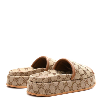 Gucci Original GG Canvas Monogram Womens GG Platform Sandals 37.5 Beige Ebony Sundial Beige Ebony Sundial 5 of 10