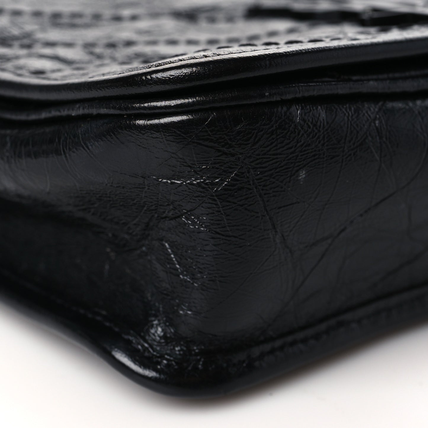 Crinkled Calfskin Matelasse Monogram Niki Chain Wallet Black