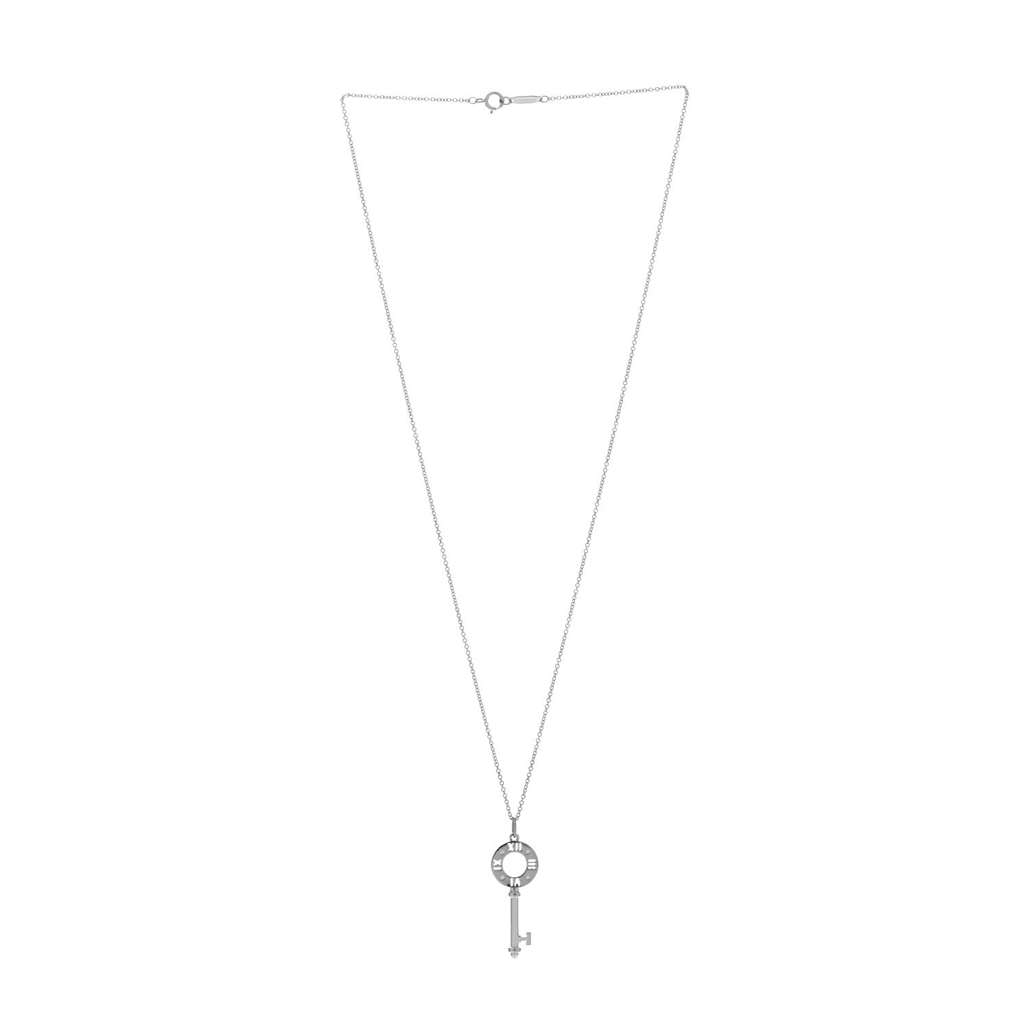 Tiffany 18K White Gold Diamond Atlas Pierced Key Pendant Necklace 3 of 4