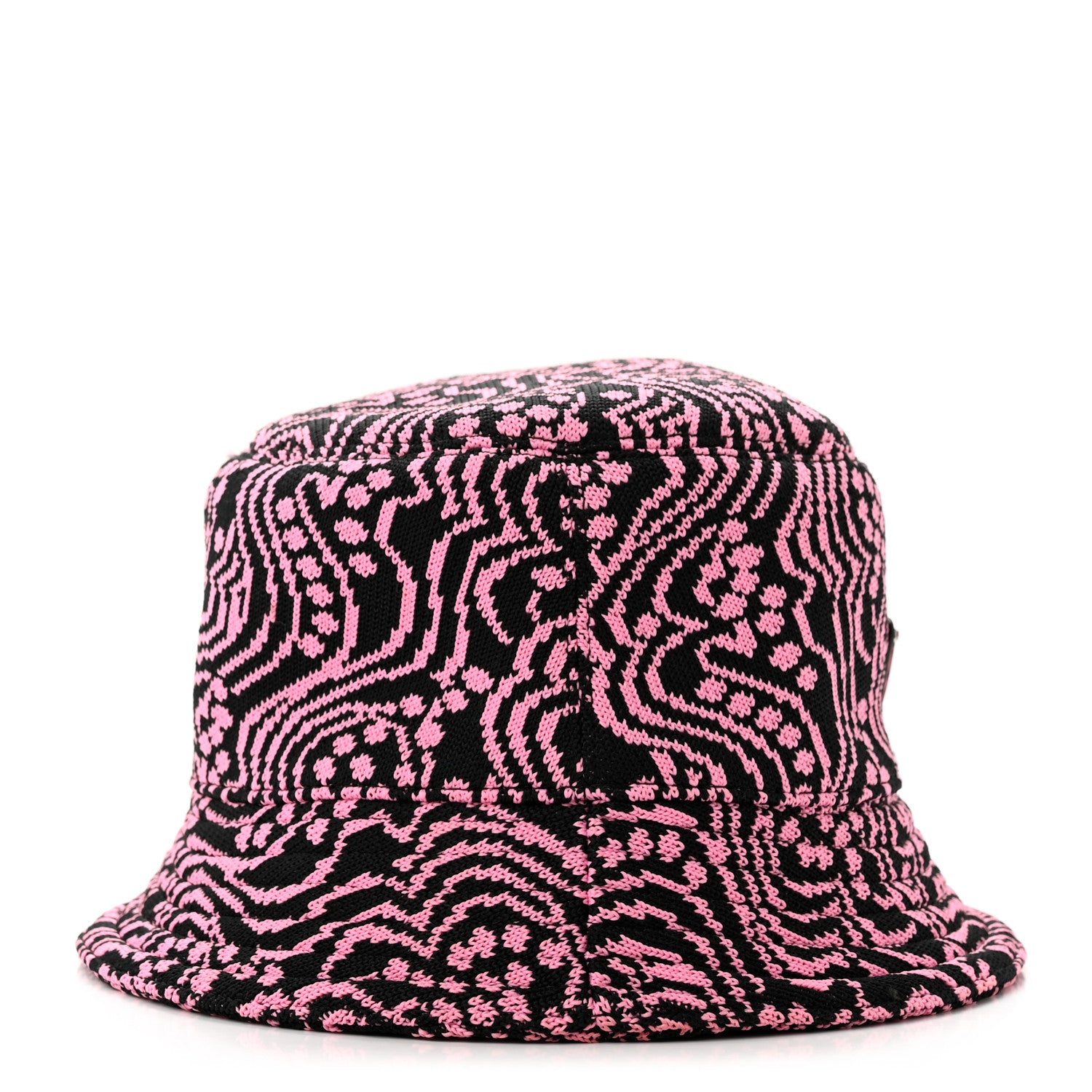 Prada Maglia Jacquard Metal Triangle Logo Womens Bucket Hat M Black Rosa 5 of 8