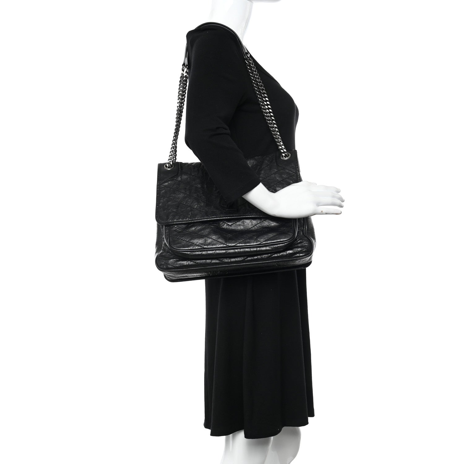 Saint Laurent Crinkled Calfskin Matelasse Monogram Large Niki Chain Satchel Black 2 of 10
