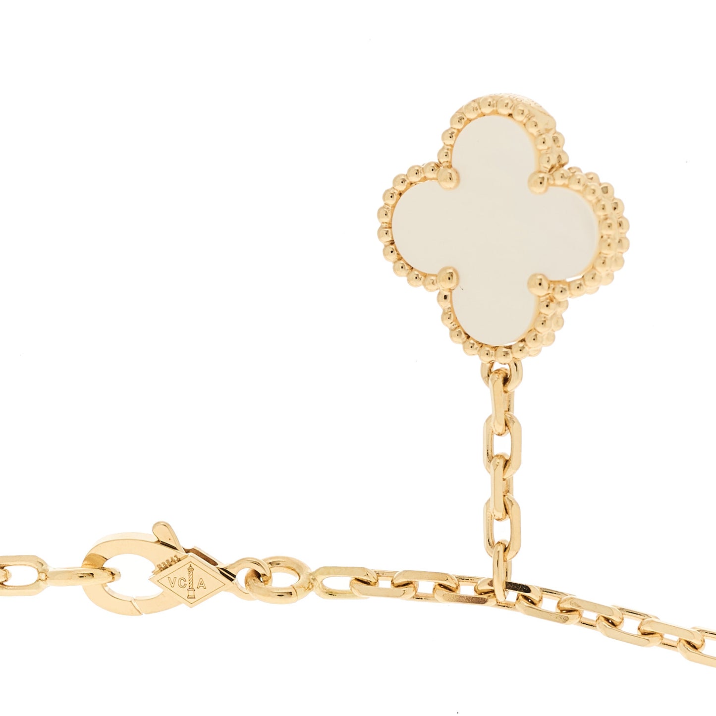 18K Yellow Gold Mother of Pearl Onyx 6 Motifs Magic Alhambra Necklace