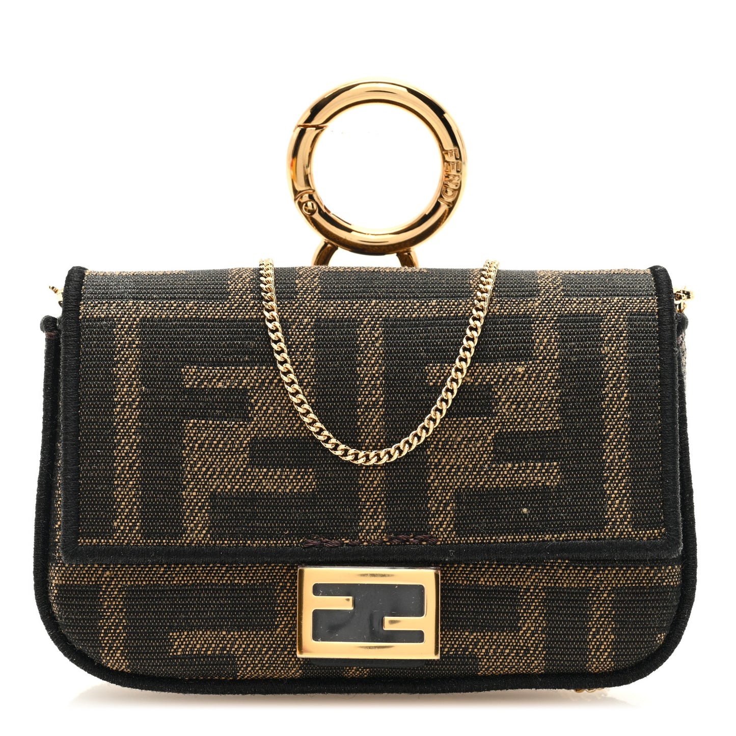 Fabric Jacquard FF 1974 Nano Baguette Charm Tobacco Moro Black