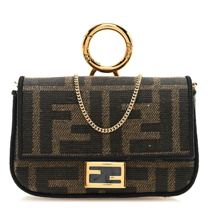 Fendi Fabric Jacquard FF 1974 Nano Baguette Charm Tobacco Moro Black 1 of 7