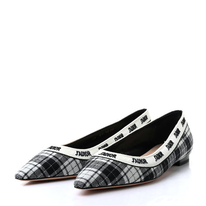 Christian Dior Canvas Tartan J'Adior Embroidered Ballet Flats 38 Black White 3 of 9