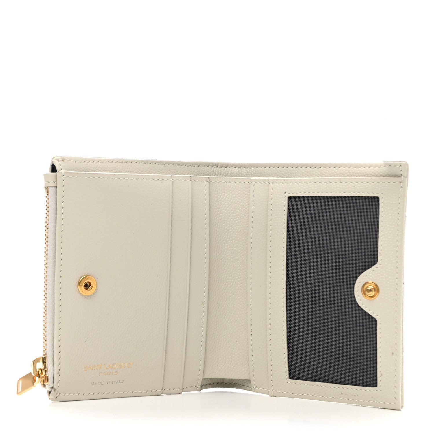 Saint Laurent Grain De Poudre Matelasse Chevron Monogram Zipped Card Case Crema Soft 5 of 7