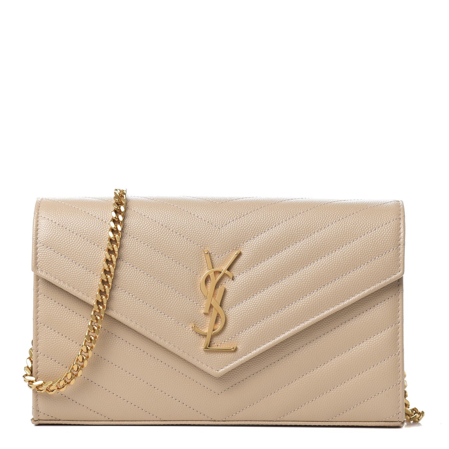 Grain De Poudre Matelasse Chevron Monogram Chain Wallet Nude Powder