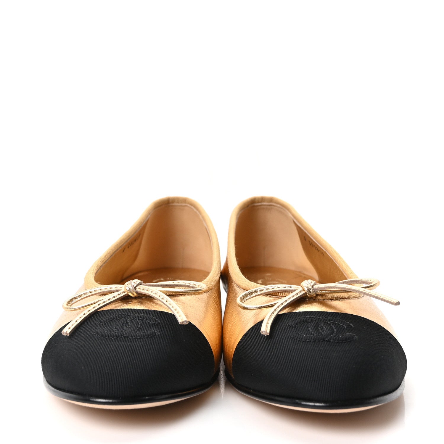 Chanel Laminated Crumpled Lambskin Grosgrain Cap Toe CC Ballerina
