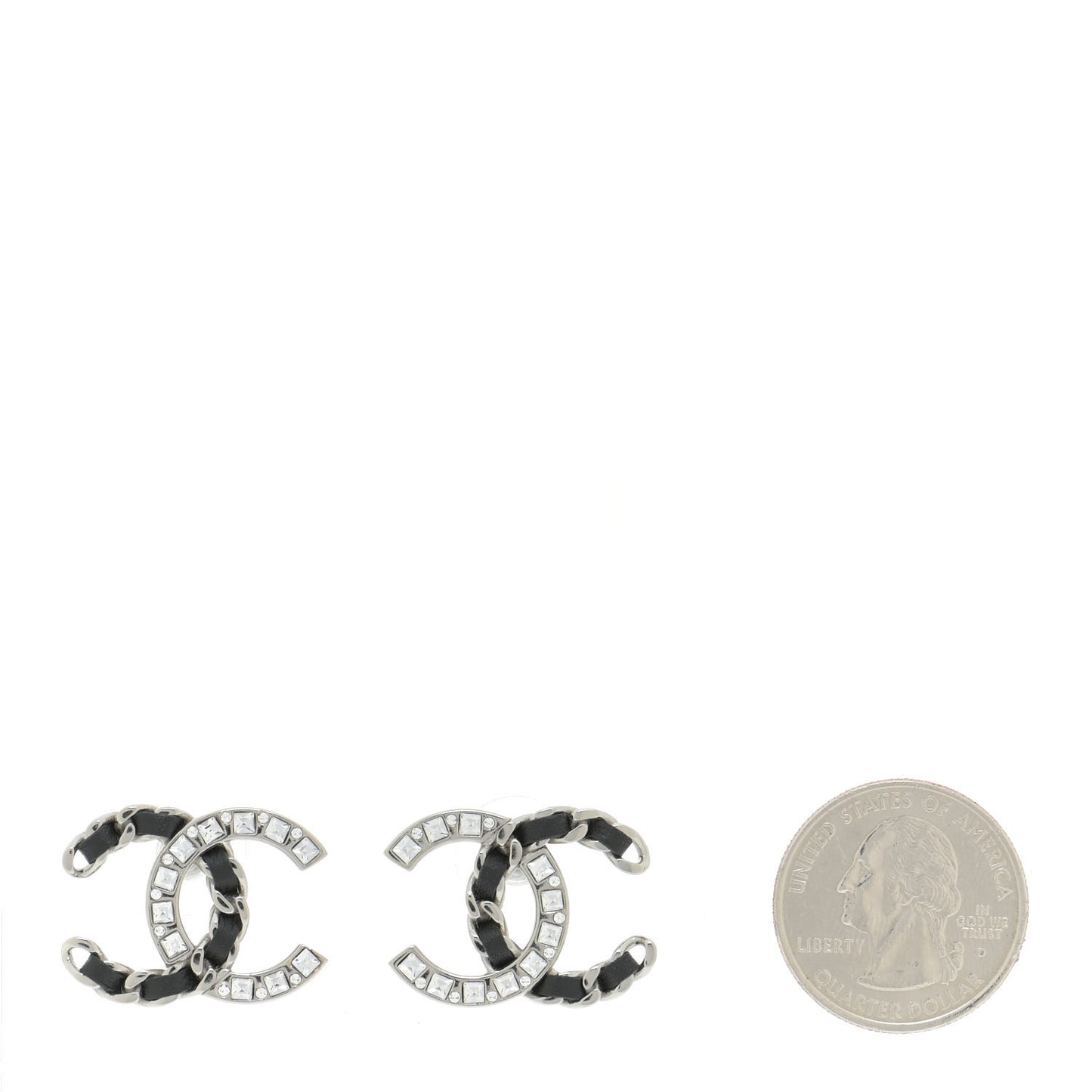 Crystal Baguette Lambskin Large CC Earrings Silver Black