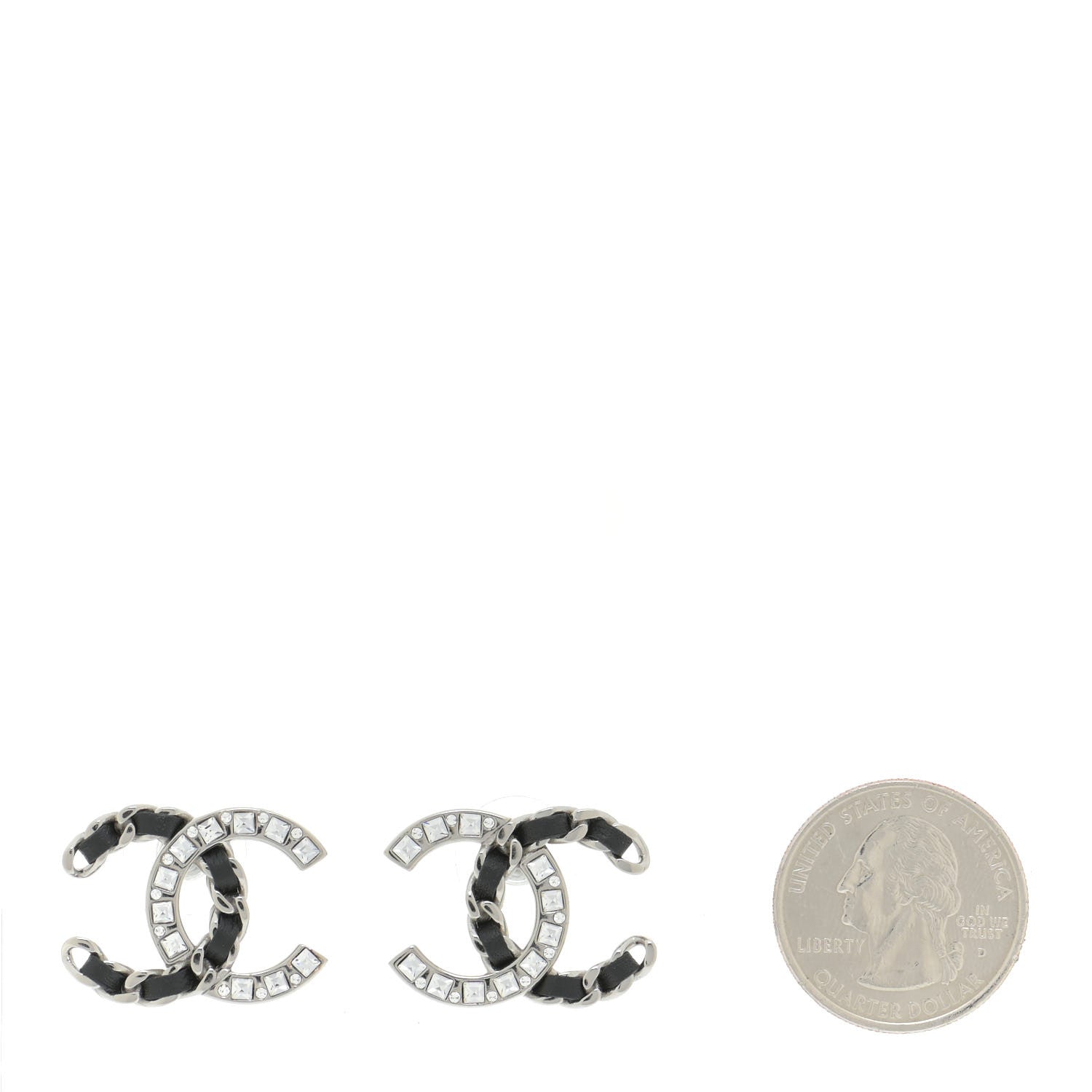 Chanel Crystal Baguette Lambskin Large CC Earrings Silver Black 2 of 6