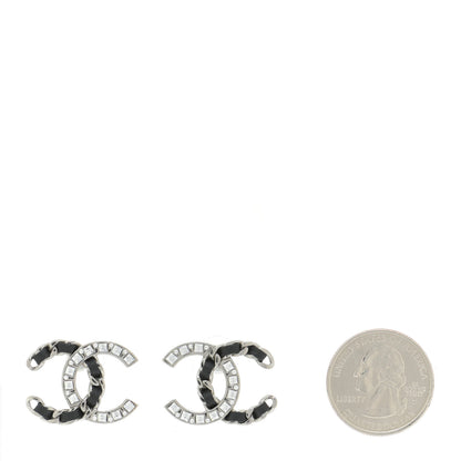 Chanel Crystal Baguette Lambskin Large CC Earrings Silver Black 2 of 6