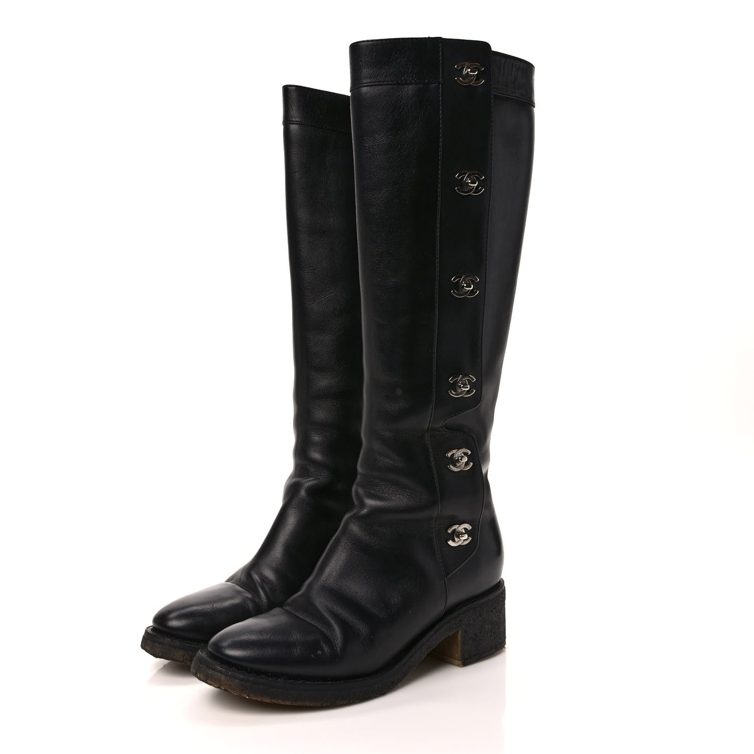 Chanel Calfskin CC Turnlock High Boots 38 Black 3 of 8