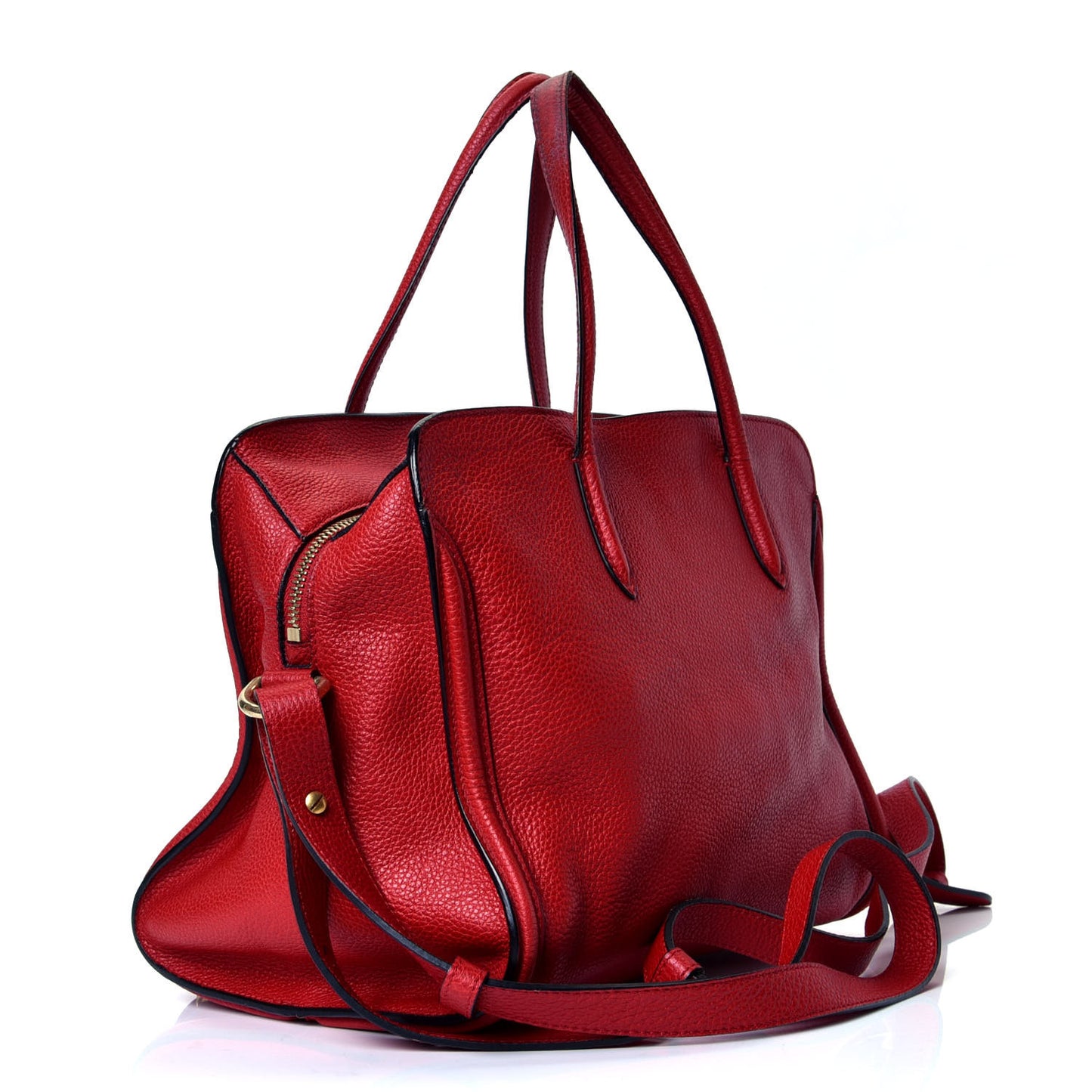 Pebbled Calfskin Small Skull Padlock Zip Around Tote Red