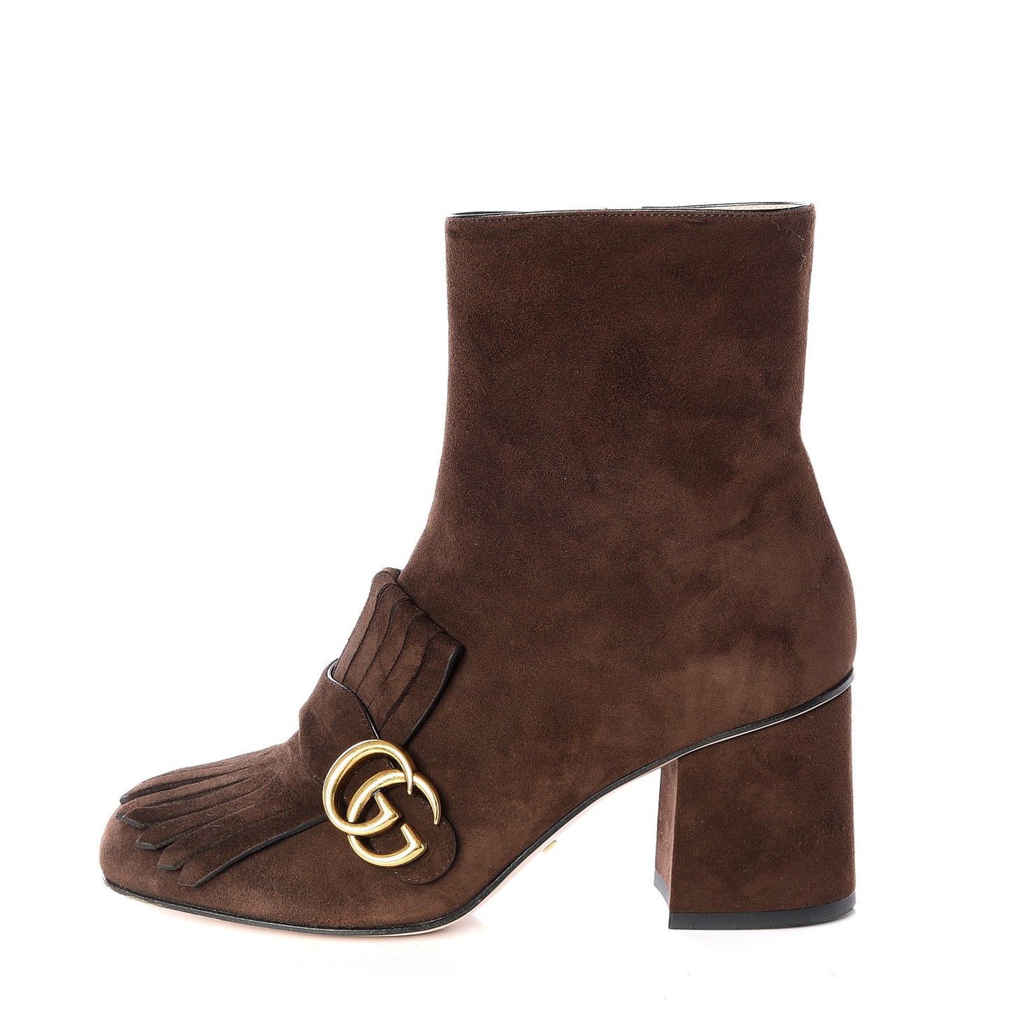 Kid Scamosciato GG Marmont Fringe 75mm Ankle Boots 38 Cocoa