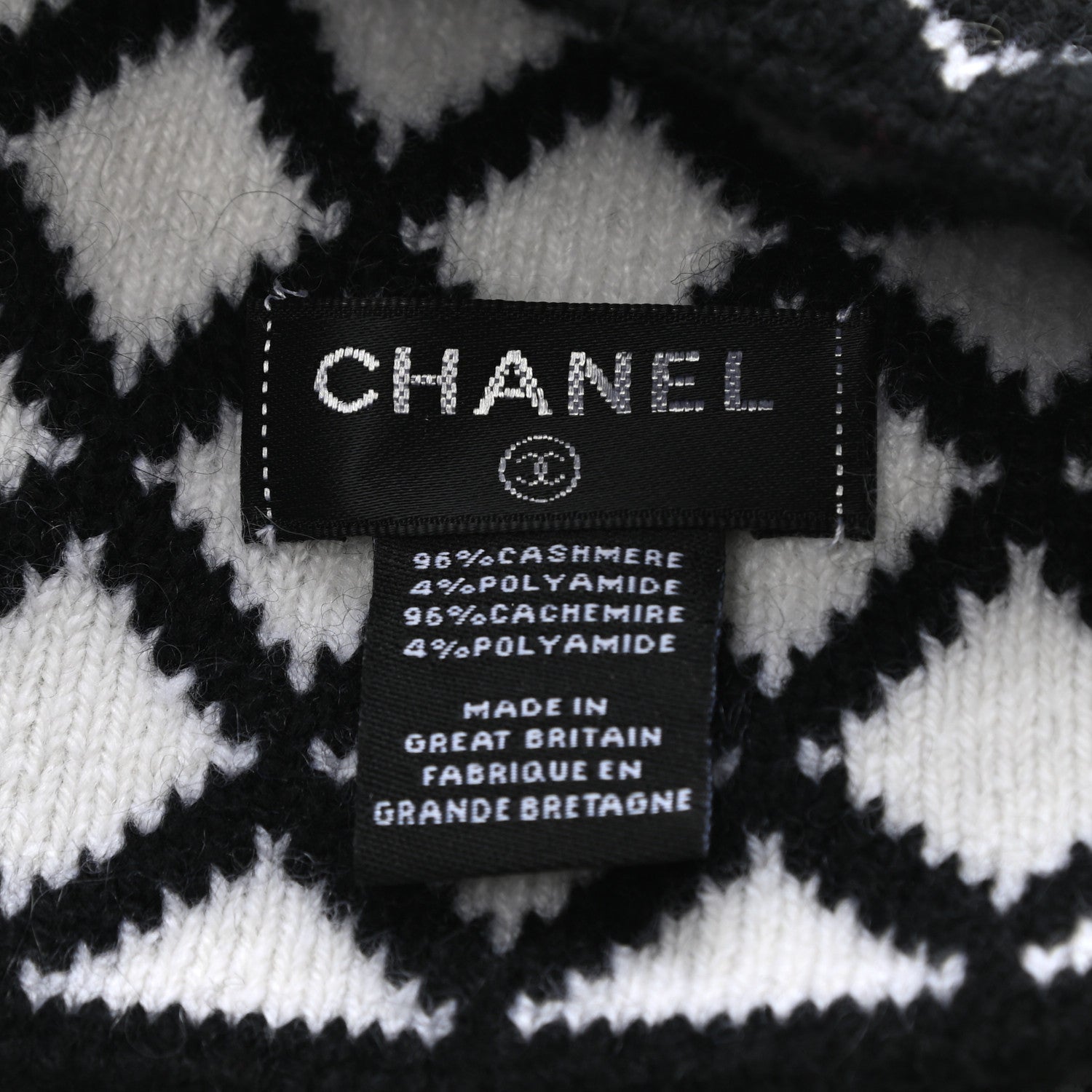 Chanel Cashmere CC Beanie Hat Black White 4 of 5