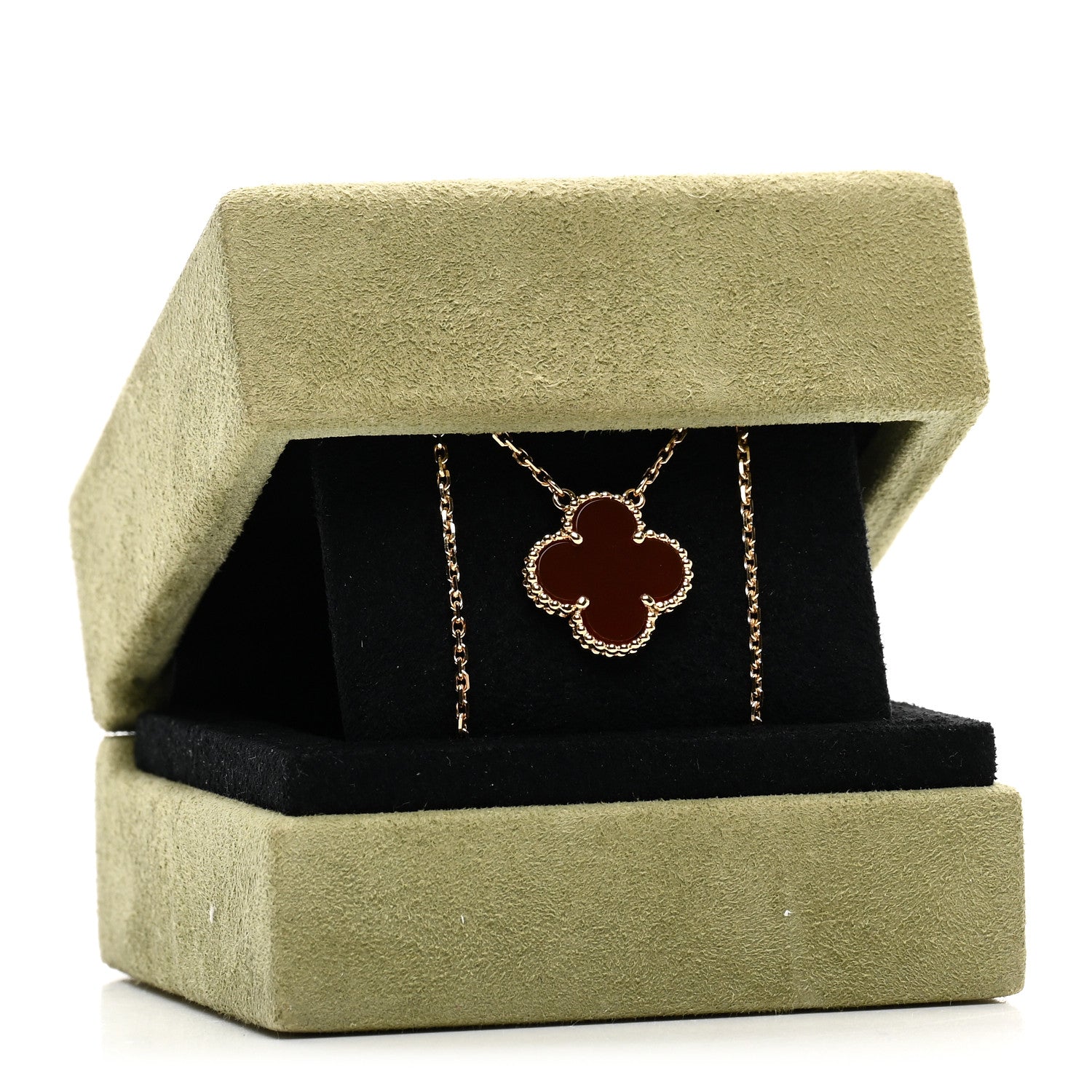 Van Cleef & Arpels 18K Yellow Gold Carnelian Vintage Alhambra Pendant Necklace 5 of 5