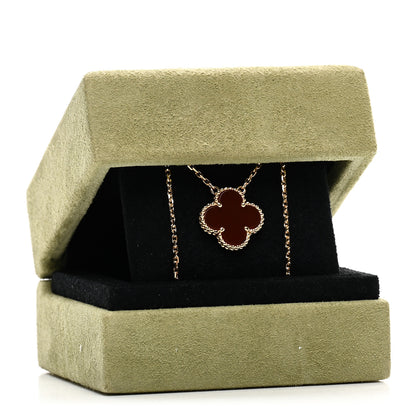 Van Cleef & Arpels 18K Yellow Gold Carnelian Vintage Alhambra Pendant Necklace 5 of 5