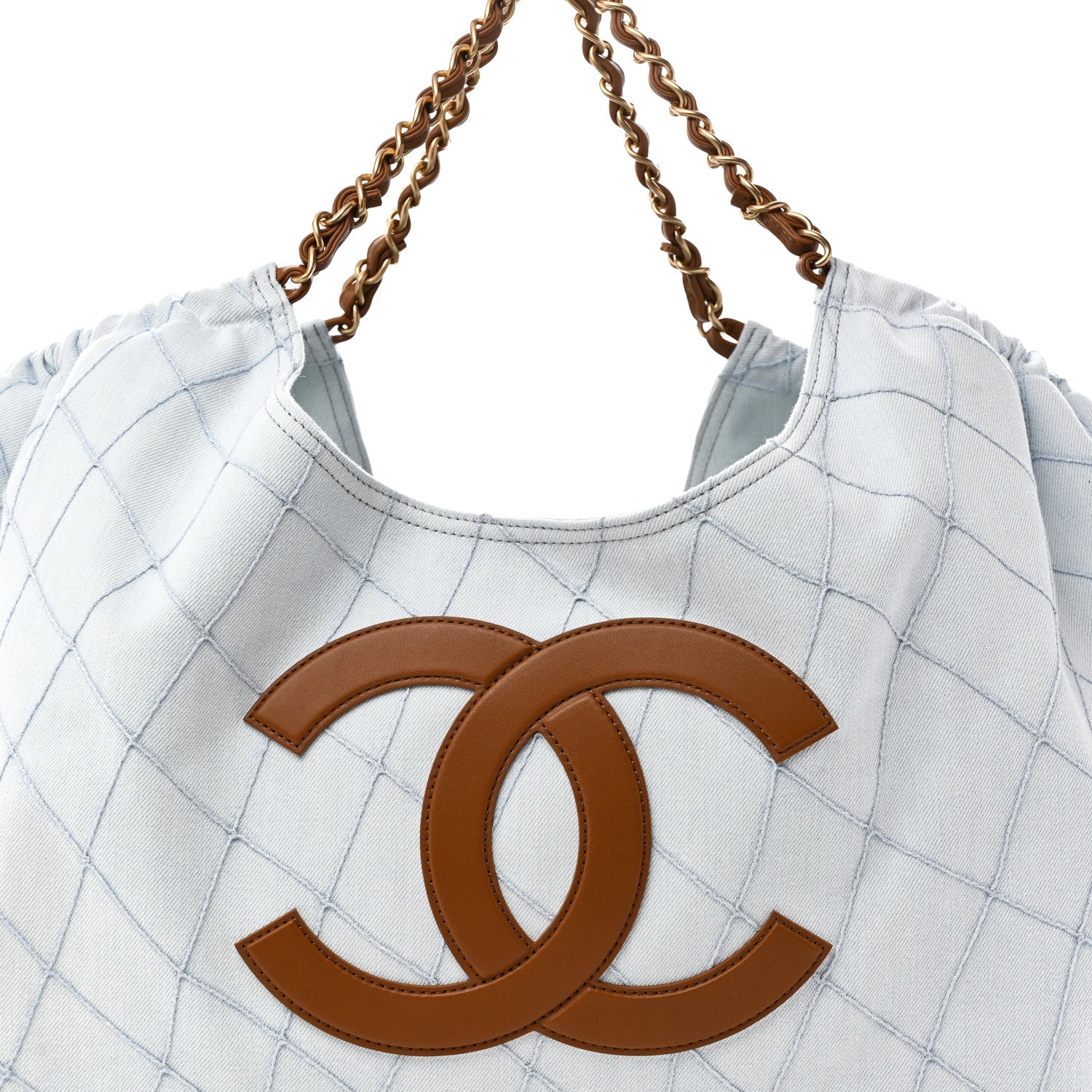 Chanel Denim Calfskin Quilted Coco Beach Small Shopping Tote Light Blue Brown 9 of 11