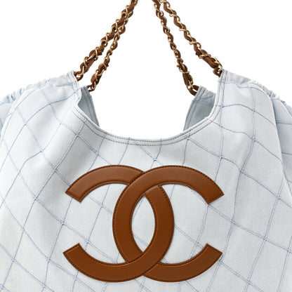 Chanel Denim Calfskin Quilted Coco Beach Small Shopping Tote Light Blue Brown 9 of 11