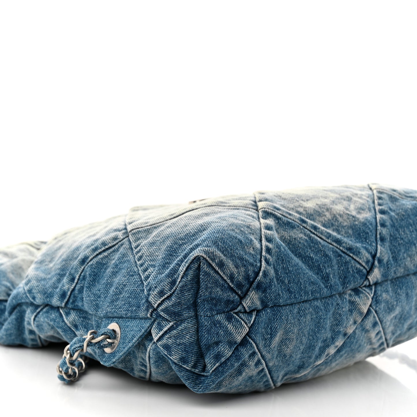 Denim Quilted Chanel 22 Backpack Blue