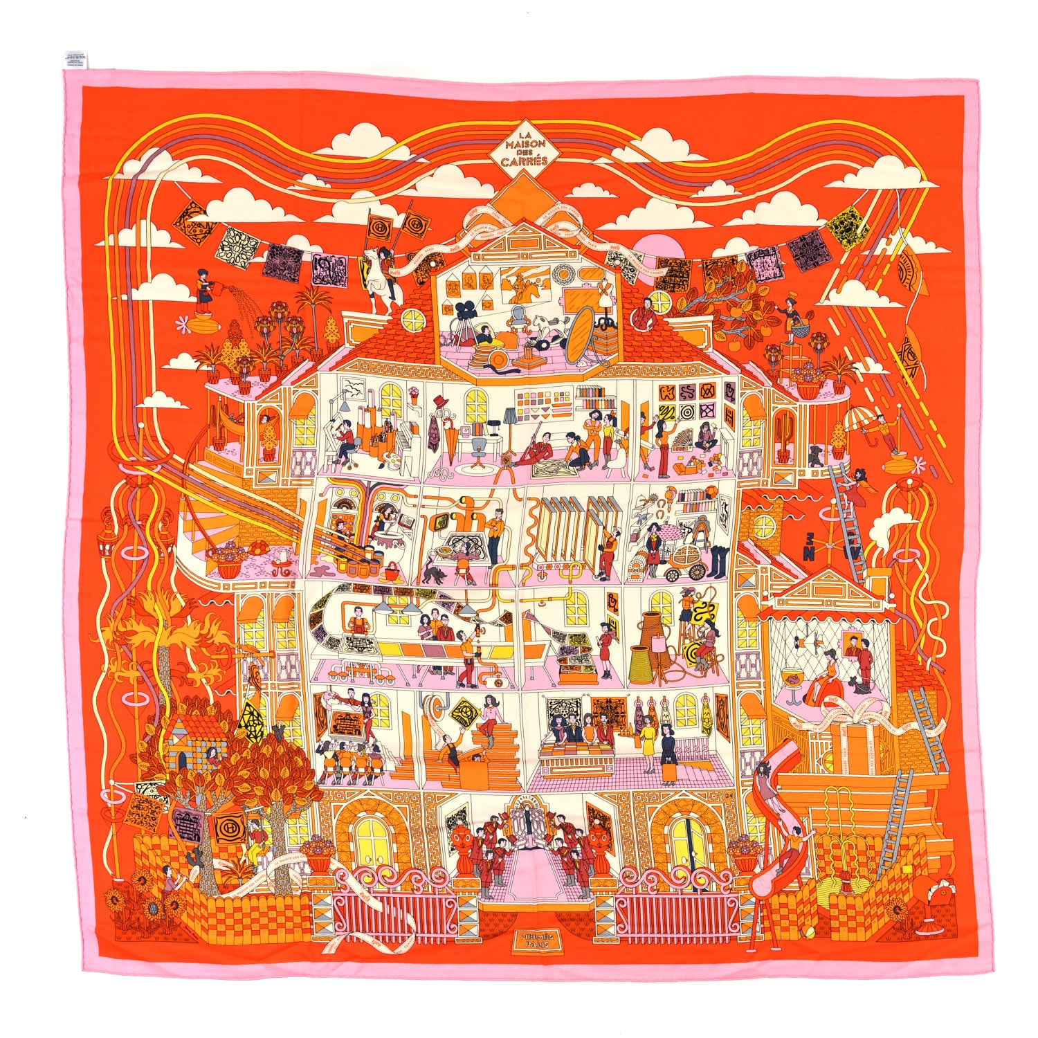 Hermes Cashmere Silk La Maison des Carres Shawl 140 Orange Rose Soleil 1 of 3